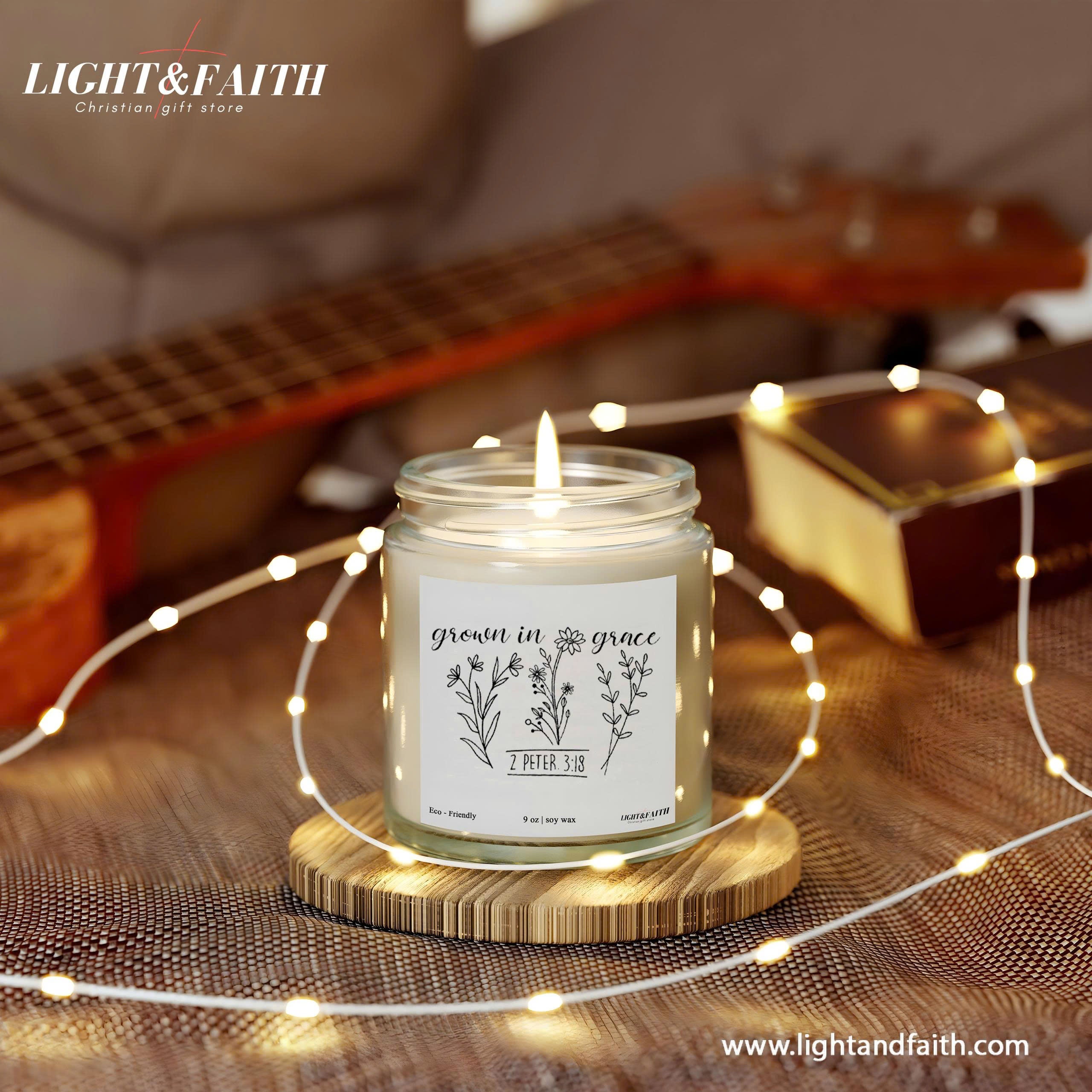 Grown in Grace Christian Candle, 2 Peter 3:18 Bible Verse, Inspirational Gift for Women, Uplifting Candle for Spiritual Growth CDLAF20